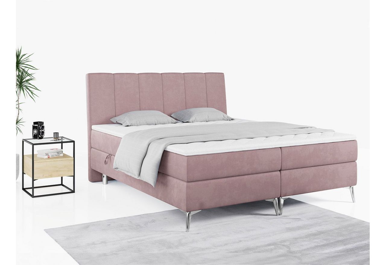 Wyposażone w dwa materace i wysokie wezgłowie łóżko kontynentalne ADELANO czarna ecoskóra 180x200