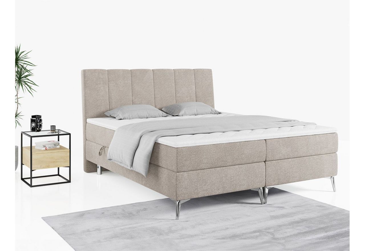 Wyposażone w dwa materace i wysokie wezgłowie łóżko kontynentalne ADELANO czarna ecoskóra 180x200