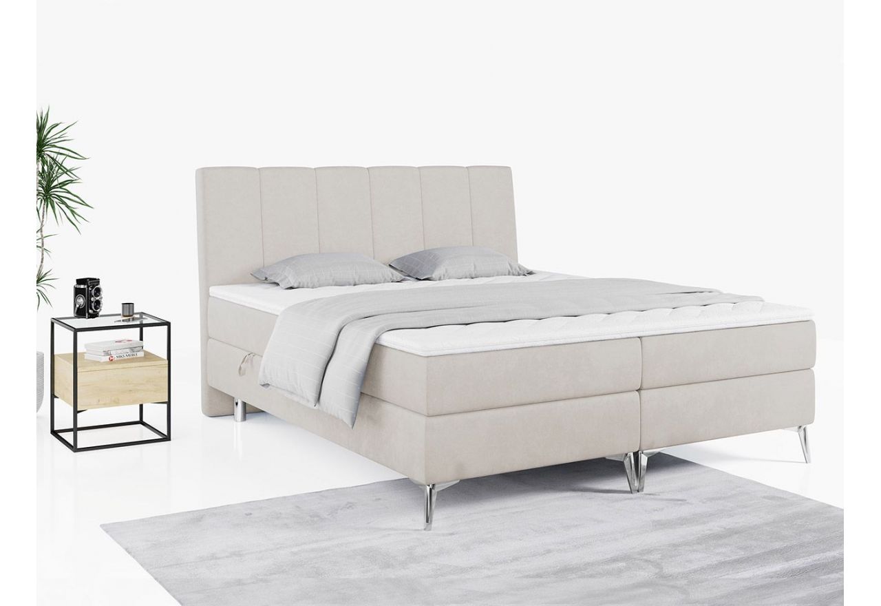 Wyposażone w dwa materace i wysokie wezgłowie łóżko kontynentalne ADELANO czarna ecoskóra 180x200