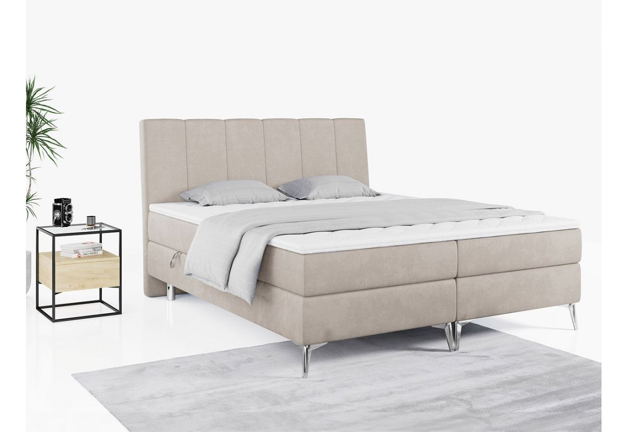 Wyposażone w dwa materace i wysokie wezgłowie łóżko kontynentalne ADELANO czarna ecoskóra 180x200