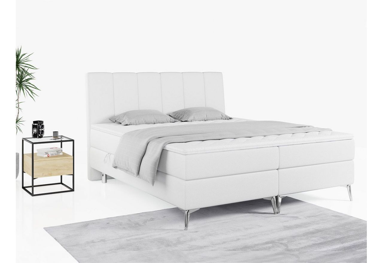 Wyposażone w dwa materace i wysokie wezgłowie łóżko kontynentalne ADELANO czarna ecoskóra 180x200