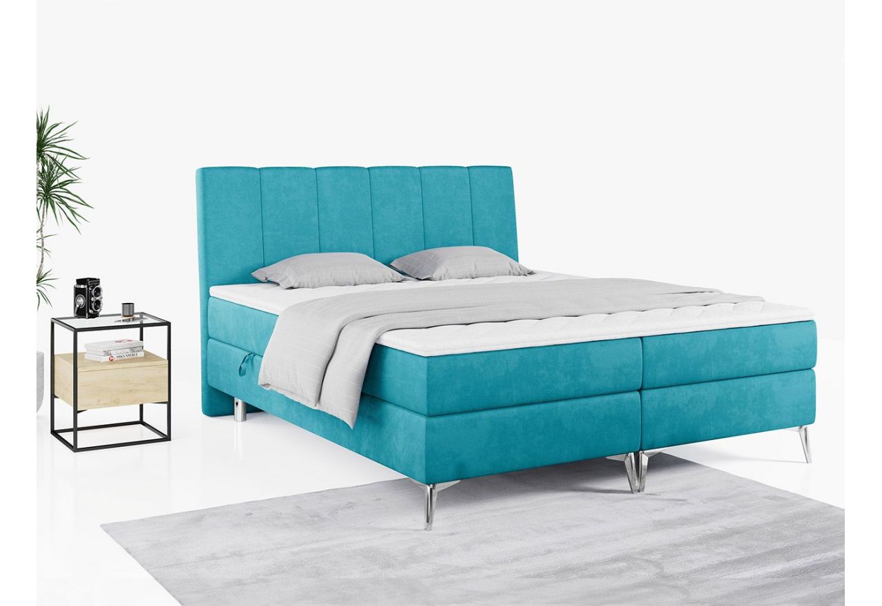 Wyposażone w dwa materace i wysokie wezgłowie łóżko kontynentalne ADELANO czarna ecoskóra 180x200