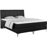Wyposażone w dwa materace i wysokie wezgłowie łóżko kontynentalne ADELANO czarna ecoskóra 180x200