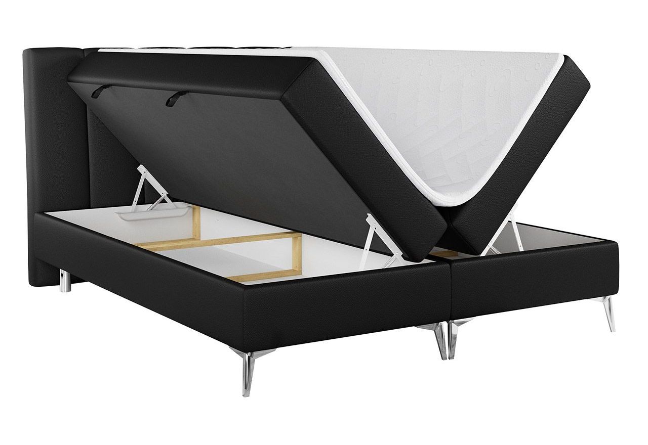 Wyposażone w dwa materace i wysokie wezgłowie łóżko kontynentalne ADELANO czarna ecoskóra 180x200