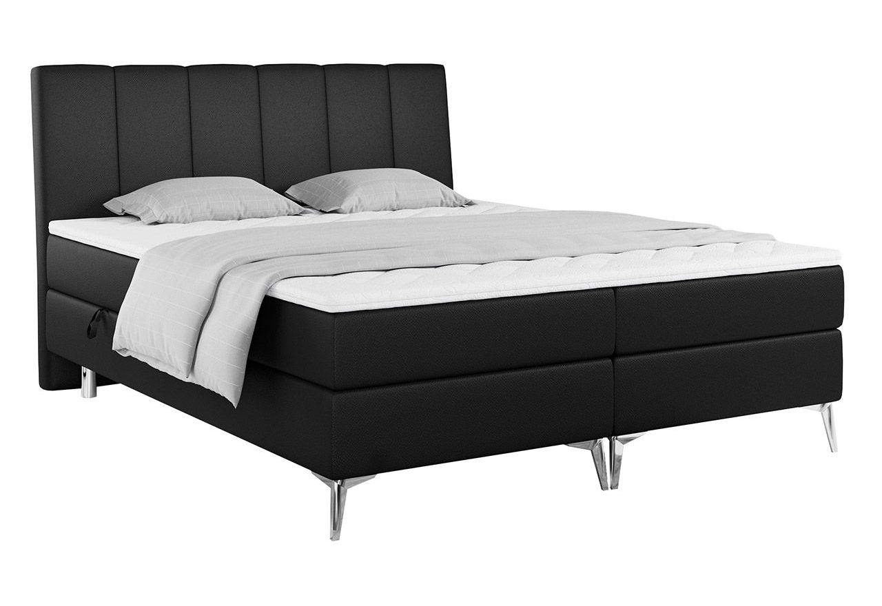 Wyposażone w dwa materace i wysokie wezgłowie łóżko kontynentalne ADELANO czarna ecoskóra 180x200