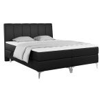 Wyposażone w dwa materace i wysokie wezgłowie łóżko kontynentalne ADELANO czarna ecoskóra 180x200