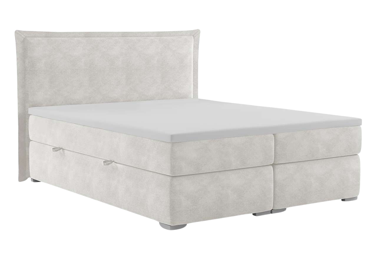 Kremowe łóżko kontynentalne z materacem bonell 200x200 cm DAVOR, welurowe z opcją pojemnika na pościel
