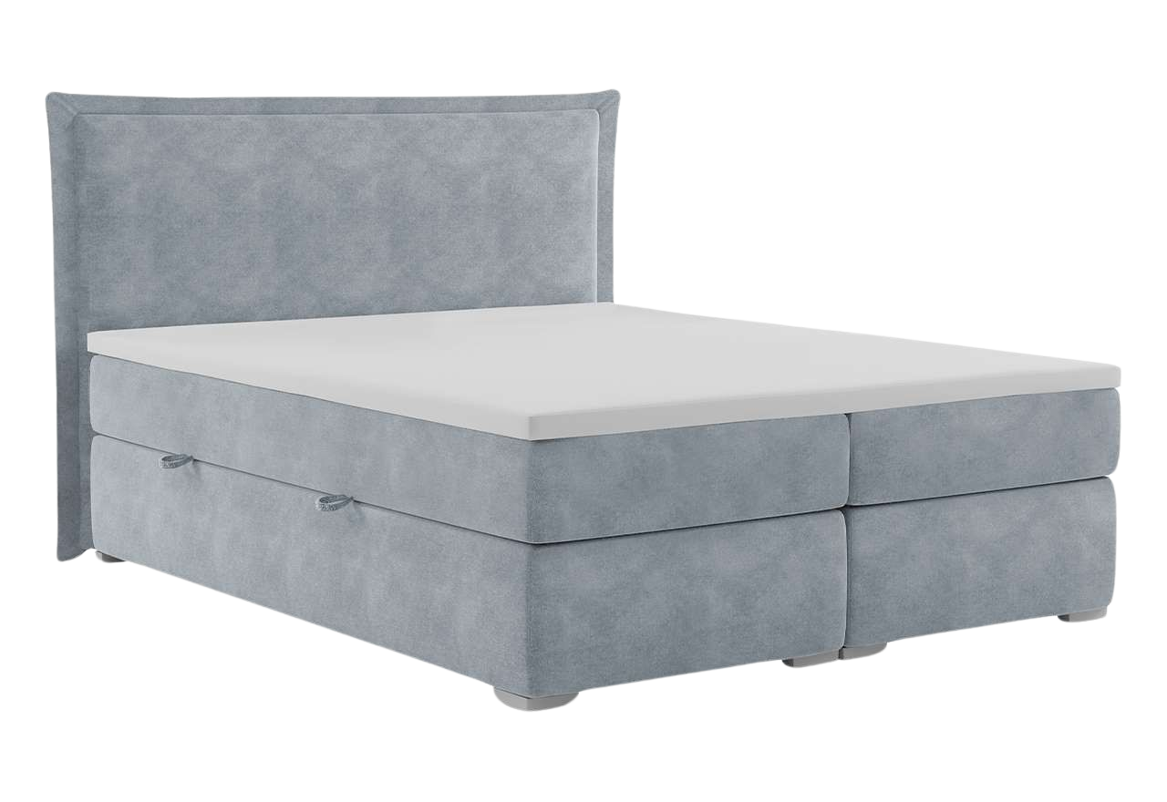 Łóżko kontynentalne szare, podwójne z materacem 200x200 cm DAVOR, welurowe z wysokim zagłówkiem