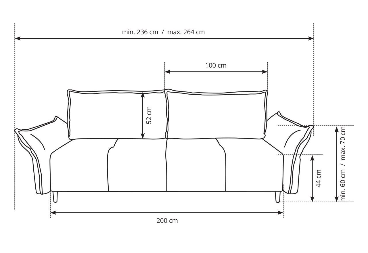 Miękka sofa z siedziskiem na sprężynach i wbudowaną funkcją spania NOVARA błękitna