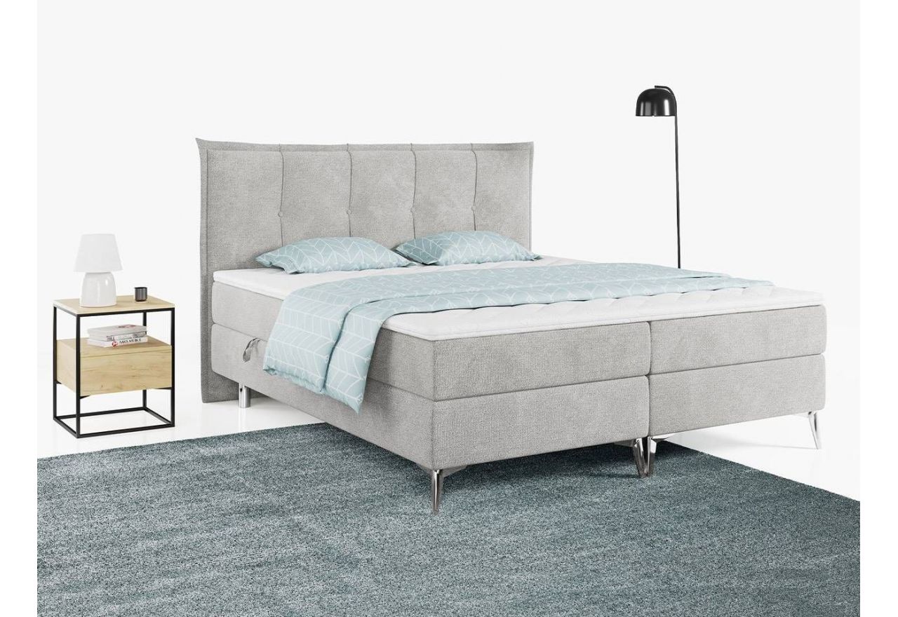Ponadczasowe łóżko kontynentalne z pikowanym wezgłowiem i opcją pojemników na pościel - ARTFUL 180x200 jasny szary