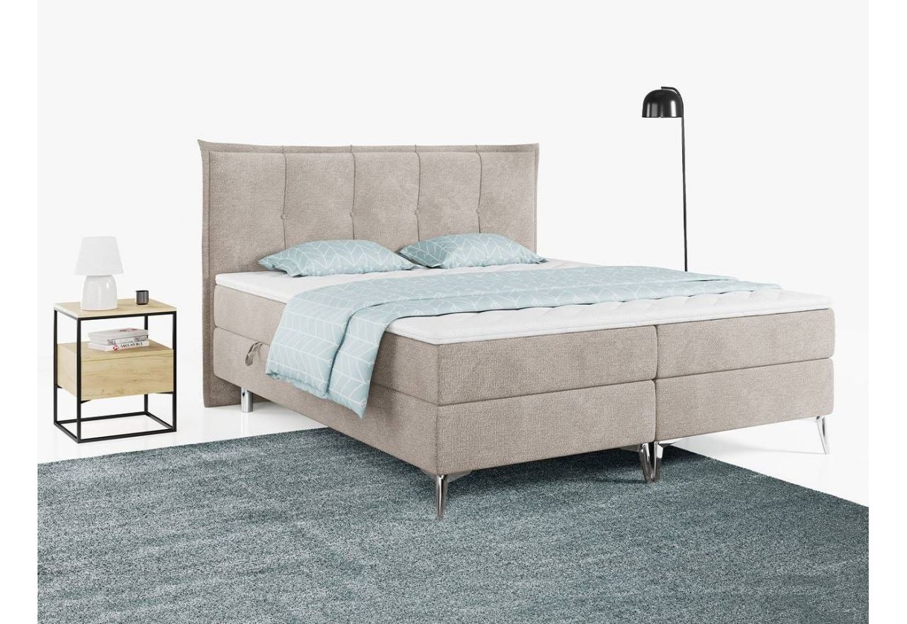 Funkcjonalne łóżko kontynentalne dwuosobowe na metalowych nóżkach do sypialni - ARTFUL 120x200 beżowy
