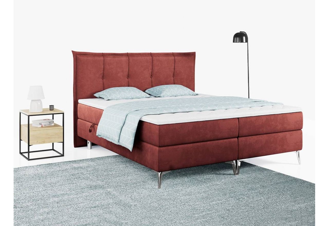 Praktyczne łóżko kontynentalne w nowoczesnym designie z przeszywanym wezgłowiem - ARTFUL 140x200 czerwony