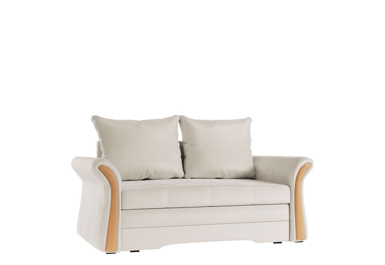 Nowoczesna, rozkładana, dwuosobowa sofa z funkcją spania w kremowym kolorze  do salonu - PRATO - OUTLET - sklep MKS Meble