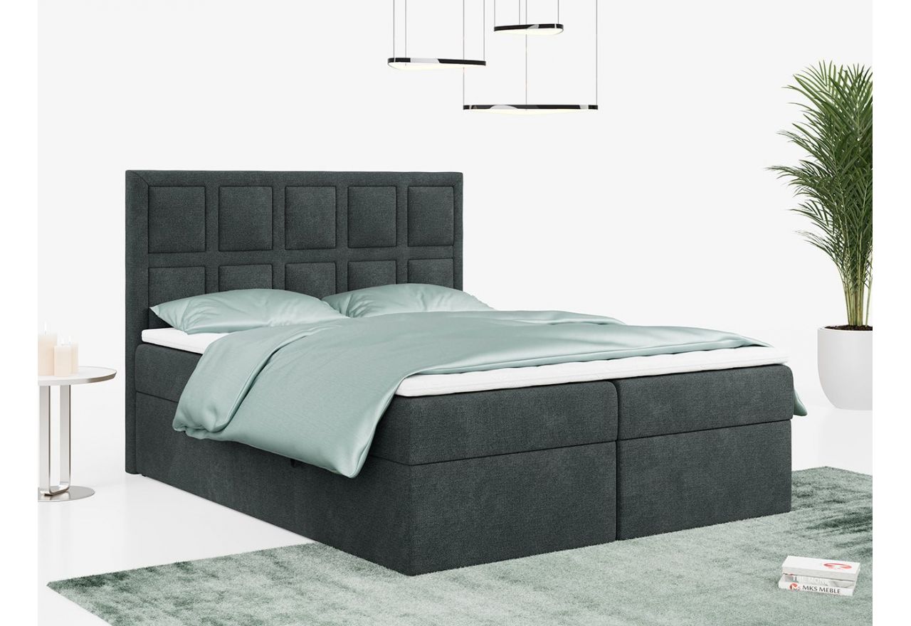 Duże łóżko kontynentalne z materacem na sprężynach i z wysokim wezgłowiem PREMIUM 5 ciemnoszare 180x200