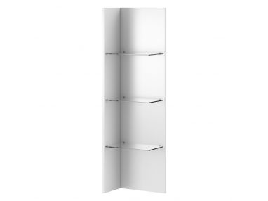 Panel wiszący ze szklanymi półkami i oświetleniem w standardzie - HEVELIO Białe szkło - Biały / Białe szkło