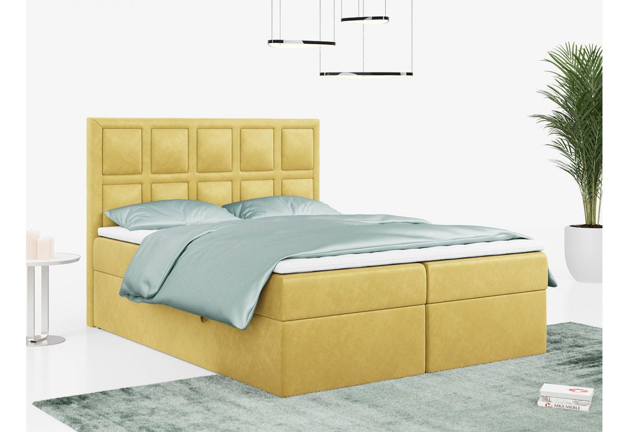 Łóżko kontynentalne PREMIUM 5 do dużej sypialni, tapicerowane w kolorze butelkowej zieleni, z dwoma pojemnikami, 180x200