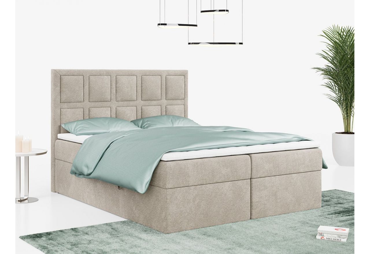 Łóżko kontynentalne PREMIUM 5 do dużej sypialni, tapicerowane w kolorze butelkowej zieleni, z dwoma pojemnikami, 180x200