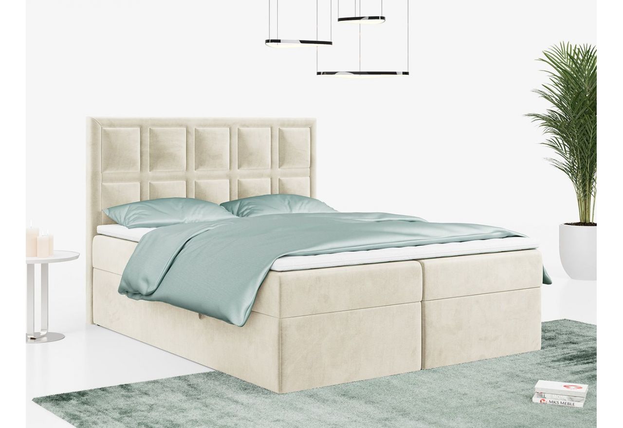 Łóżko kontynentalne PREMIUM 5 do dużej sypialni, tapicerowane w kolorze butelkowej zieleni, z dwoma pojemnikami, 180x200