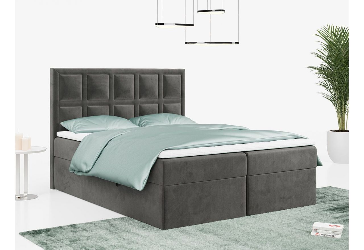 Łóżko kontynentalne PREMIUM 5 do dużej sypialni, tapicerowane w kolorze butelkowej zieleni, z dwoma pojemnikami, 180x200