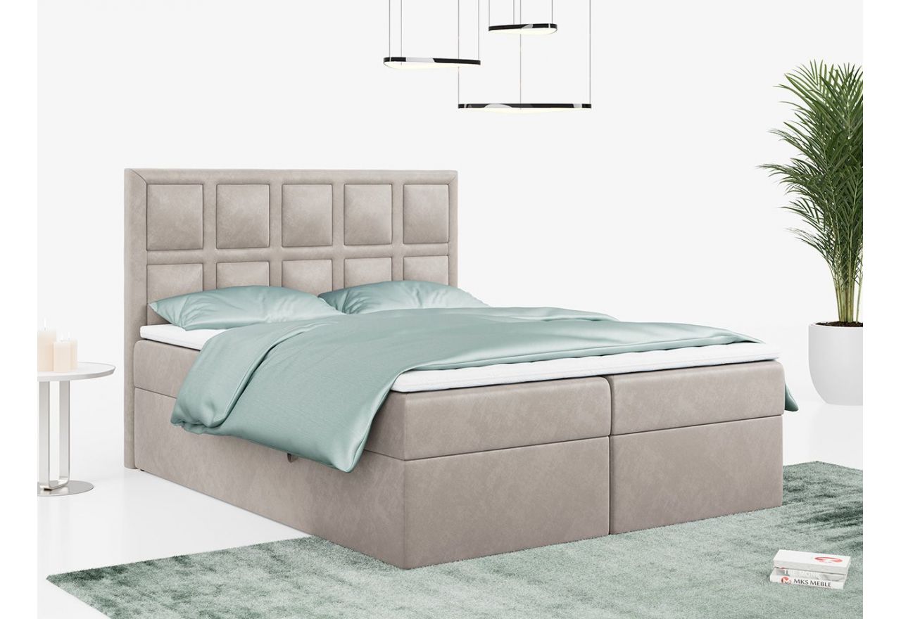 Łóżko kontynentalne PREMIUM 5 do dużej sypialni, tapicerowane w kolorze butelkowej zieleni, z dwoma pojemnikami, 180x200