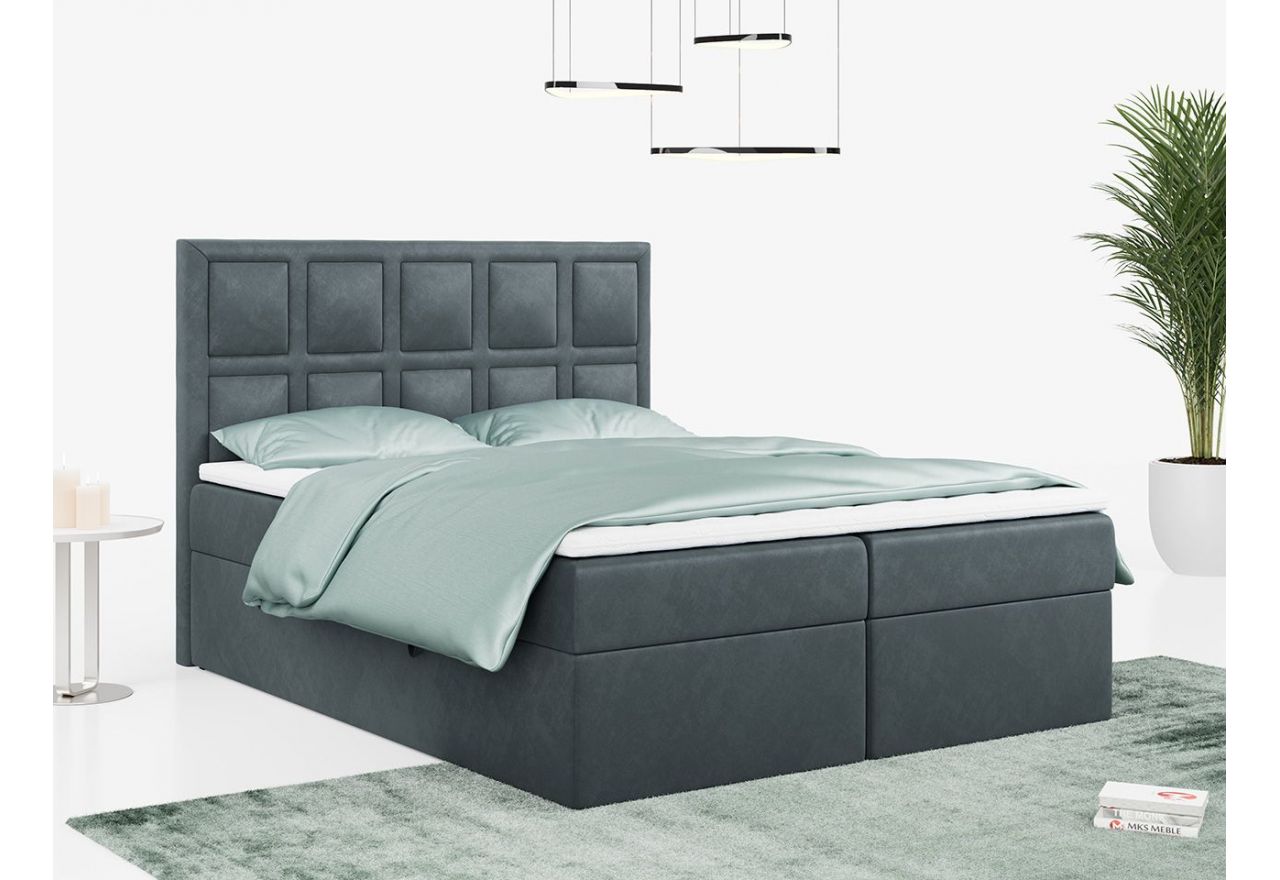 Łóżko kontynentalne PREMIUM 5 do dużej sypialni, tapicerowane w kolorze butelkowej zieleni, z dwoma pojemnikami, 180x200