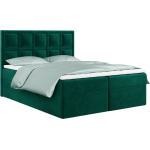 Łóżko kontynentalne PREMIUM 5 do dużej sypialni, tapicerowane w kolorze butelkowej zieleni, z dwoma pojemnikami, 180x200