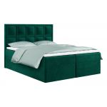 Łóżko kontynentalne PREMIUM 5 do dużej sypialni, tapicerowane w kolorze butelkowej zieleni, z dwoma pojemnikami, 180x200