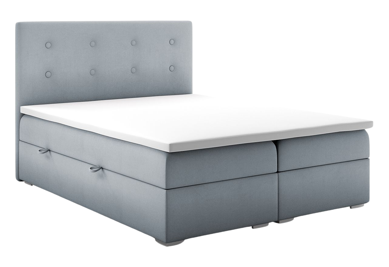 Szare łóżko z materacem 200x200 RAMIR, kontynentalne 2 osobowe z pikowanym zagłówkiem, w welurowej tkaninie