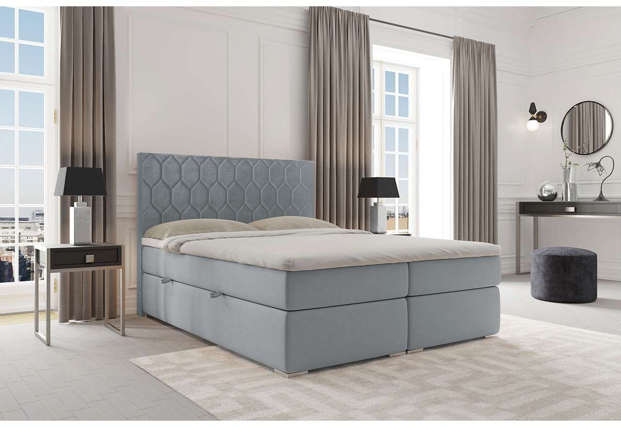 Podwójne łóżko kontynentalne na nóżkach w nowoczesnym stylu z wysokim wezgłowiem - PENE 200x200 szary