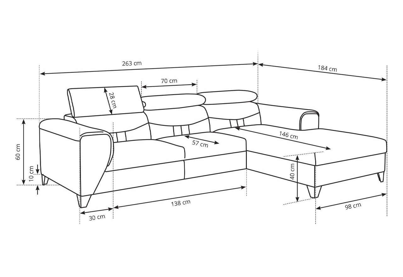 Turkusowy narożnik L, wolnostojący z siedziskiem na sprężynach REVIK rozkładany, z pojemnikiem na pościel