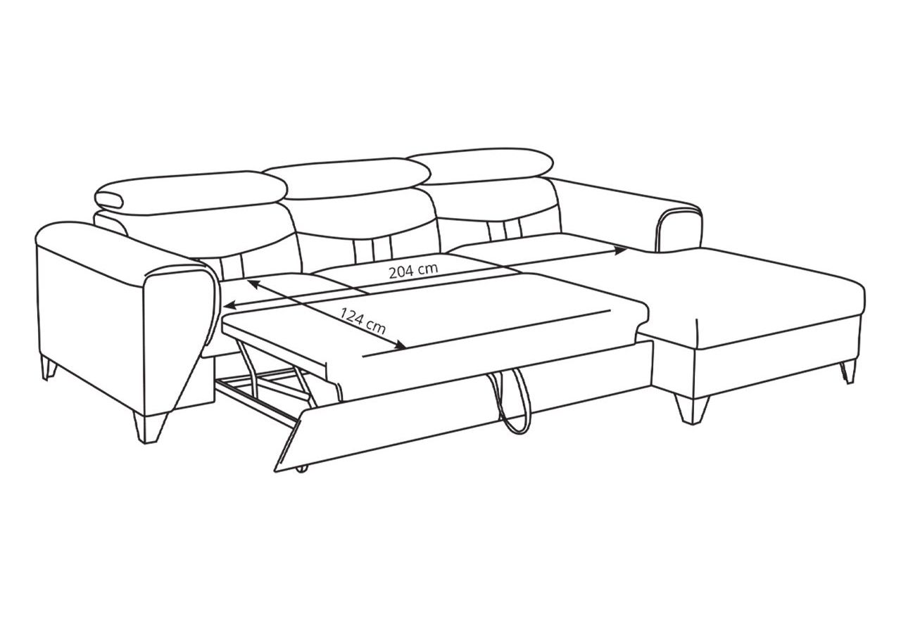 Turkusowy narożnik L, wolnostojący z siedziskiem na sprężynach REVIK rozkładany, z pojemnikiem na pościel