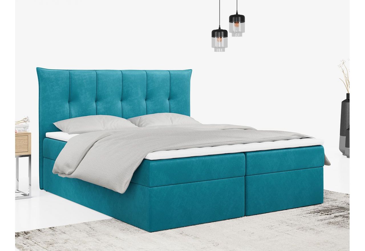 Wygodne łóżko kontynentalne PREMIUM 10 w modnym turkusowym kolorze i z pikowanym zagłowiem 140x200