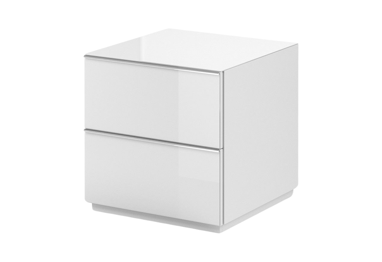 Komoda biała z dwiema szufladami do salonu - HEVELIO Białe szkło - Biały / Białe szkło
