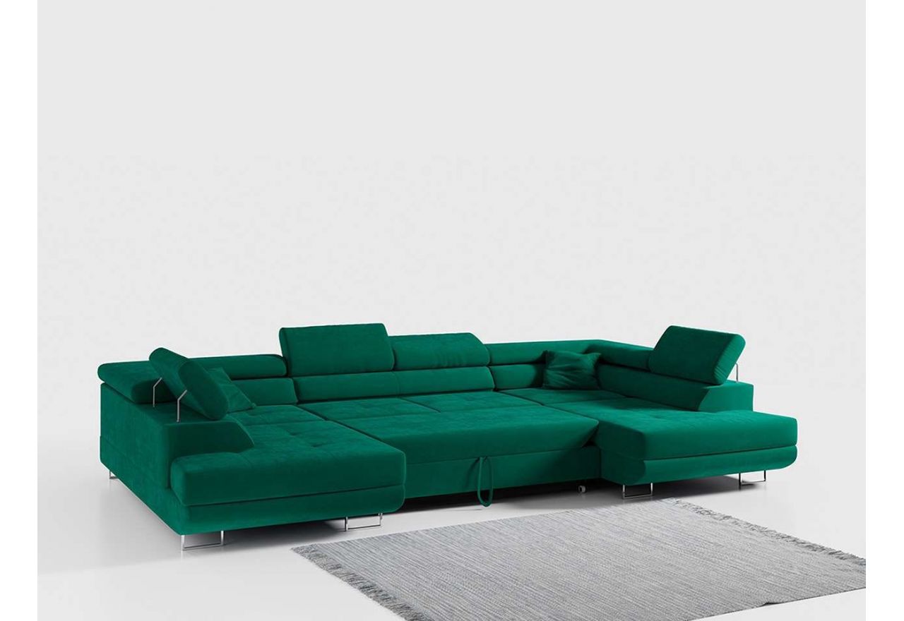 Narożnik GUSTAW U - uniwersalny - zielony, welwet