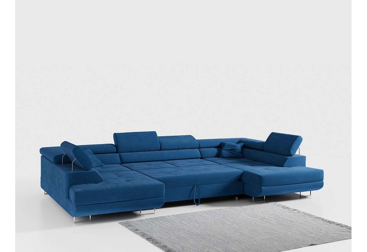 Narożnik GUSTAW U - uniwersalny - niebieski, welwet