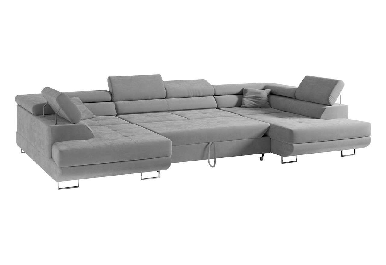 Narożnik GUSTAW U - uniwersalny - jasnoszary, welwet