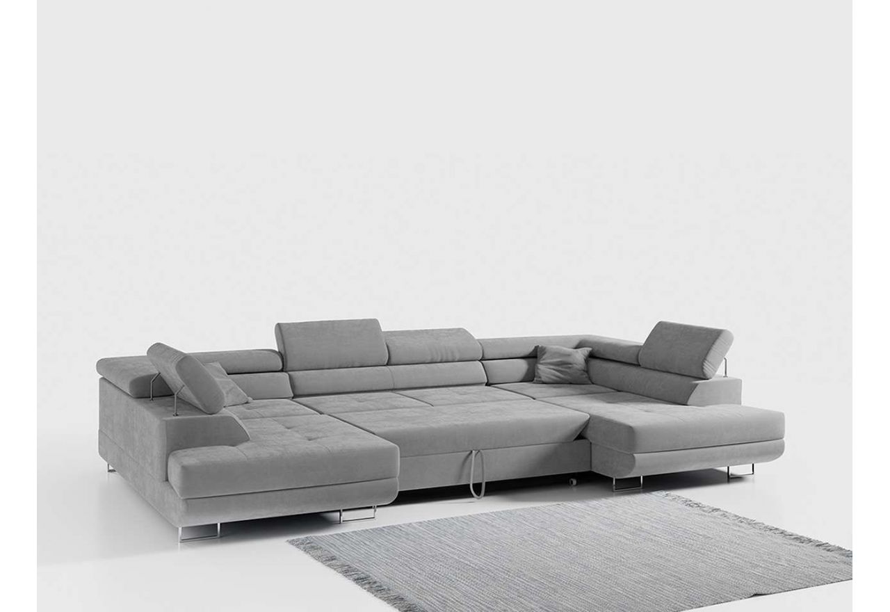 Narożnik GUSTAW U - uniwersalny - jasnoszary, welwet