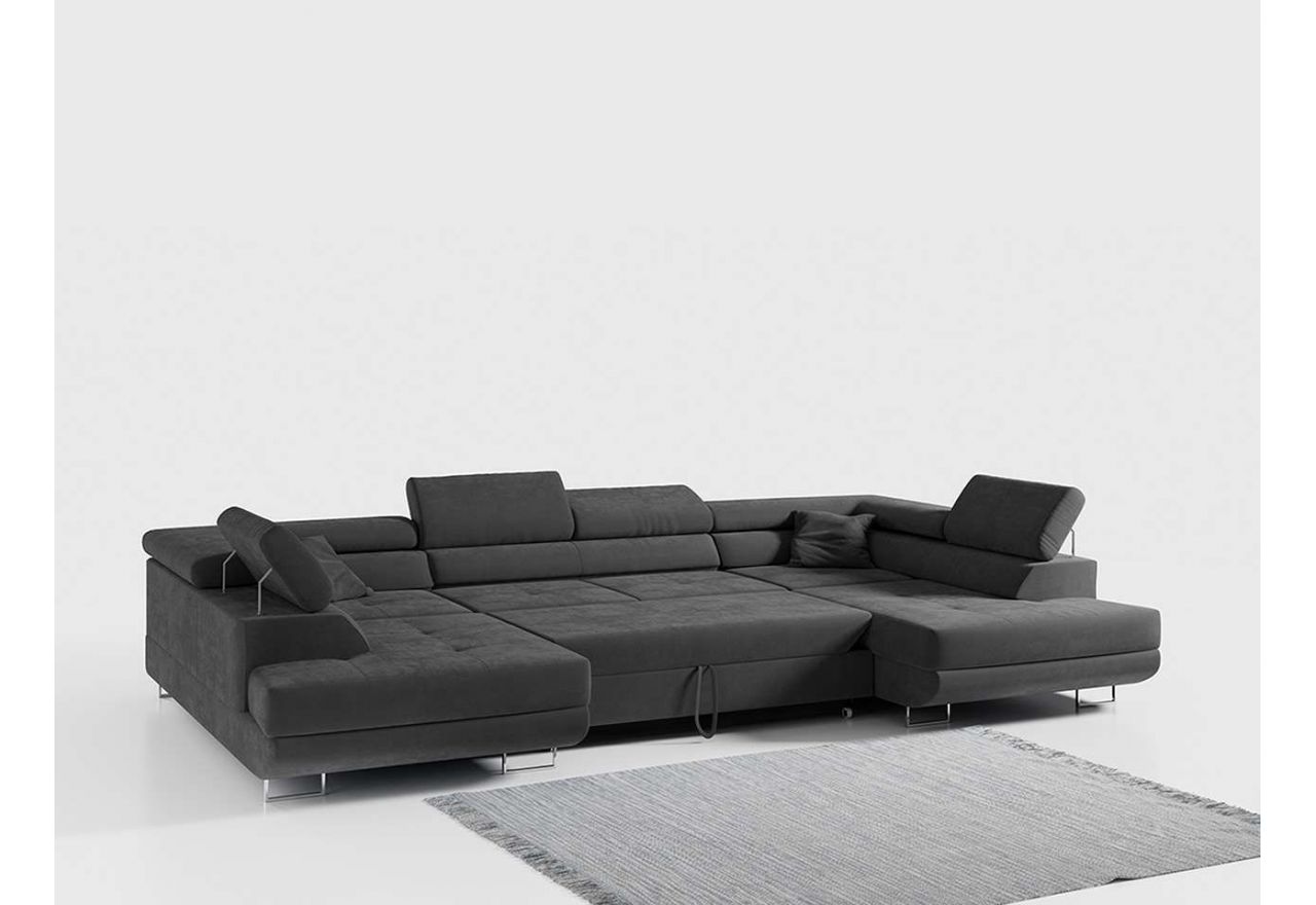 Narożnik GUSTAW U - uniwersalny - ciemnoszary, welwet