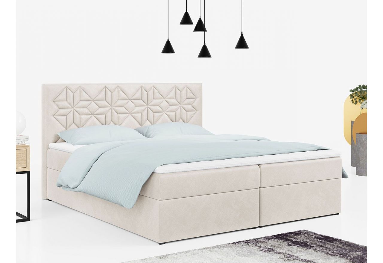 Dwuosobowe łóżko kontynentalne w nowoczesnym stylu z wysokim wezgłowiem - STELLE 1 120x200 kremowy