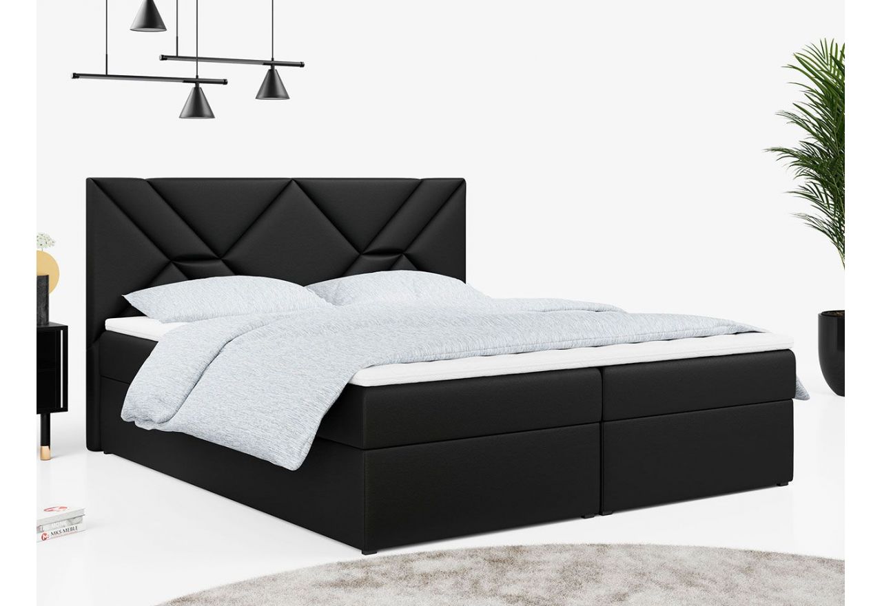 Stylowe łóżko kontynentalne z materacem i przeszywanym wezgłowiem do sypialni - STELLE 6 120x200 czarna ecoskóra