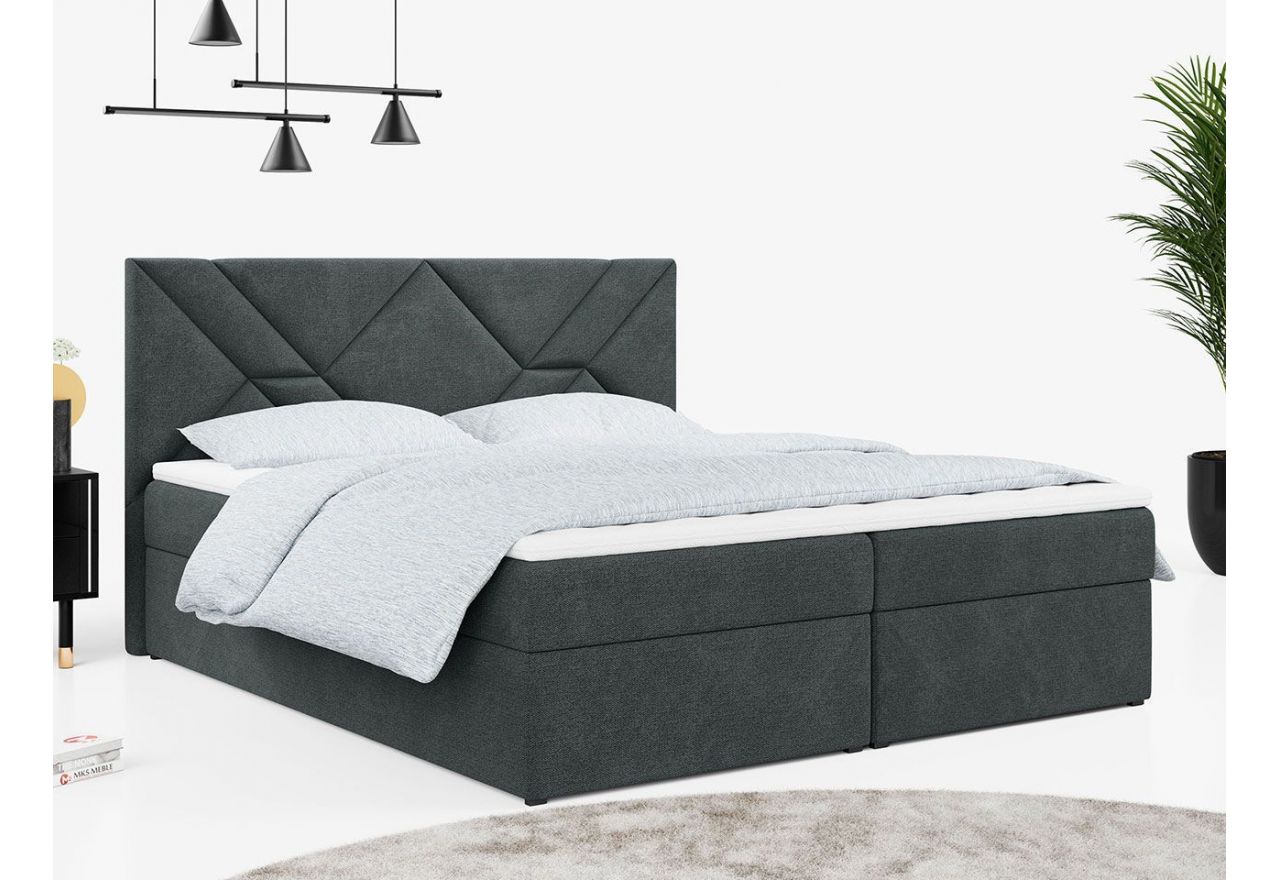 Nowoczesne łóżko kontynentalne do sypialni z dwoma pojemnikami na pościel, dwuosobowe - STELLE 6 140x200 ciemny szary