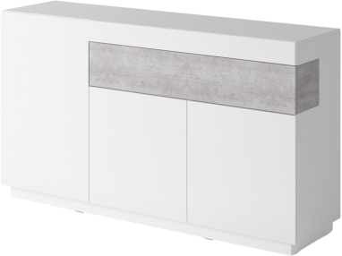 Pojemna komoda trzydrzwiowa z szufladą do pokoju dziennego i salonu - TULLE Biały połysk / colorado beton - biały