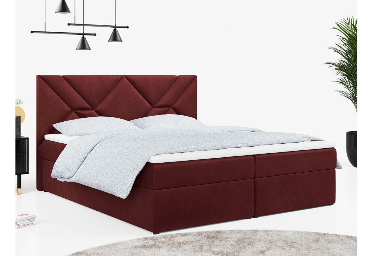 Duże łóżko kontynentalne z wysokim wezgłowiem w miękkiej tkaninie typu welwet - STELLE 6 200x200 czerwony