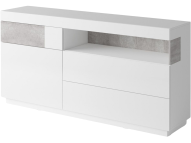 Komoda w designerskim stylu z szufladami i opcją LED - TULLE Biały połysk / colorado beton - biały