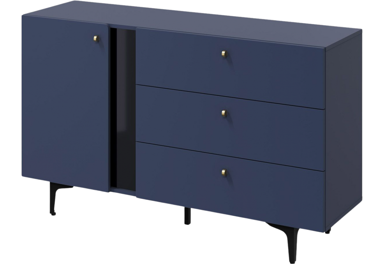 Nowoczesna granatowa komoda z szufladami do salonu lub sypialni CORSU 140 cm