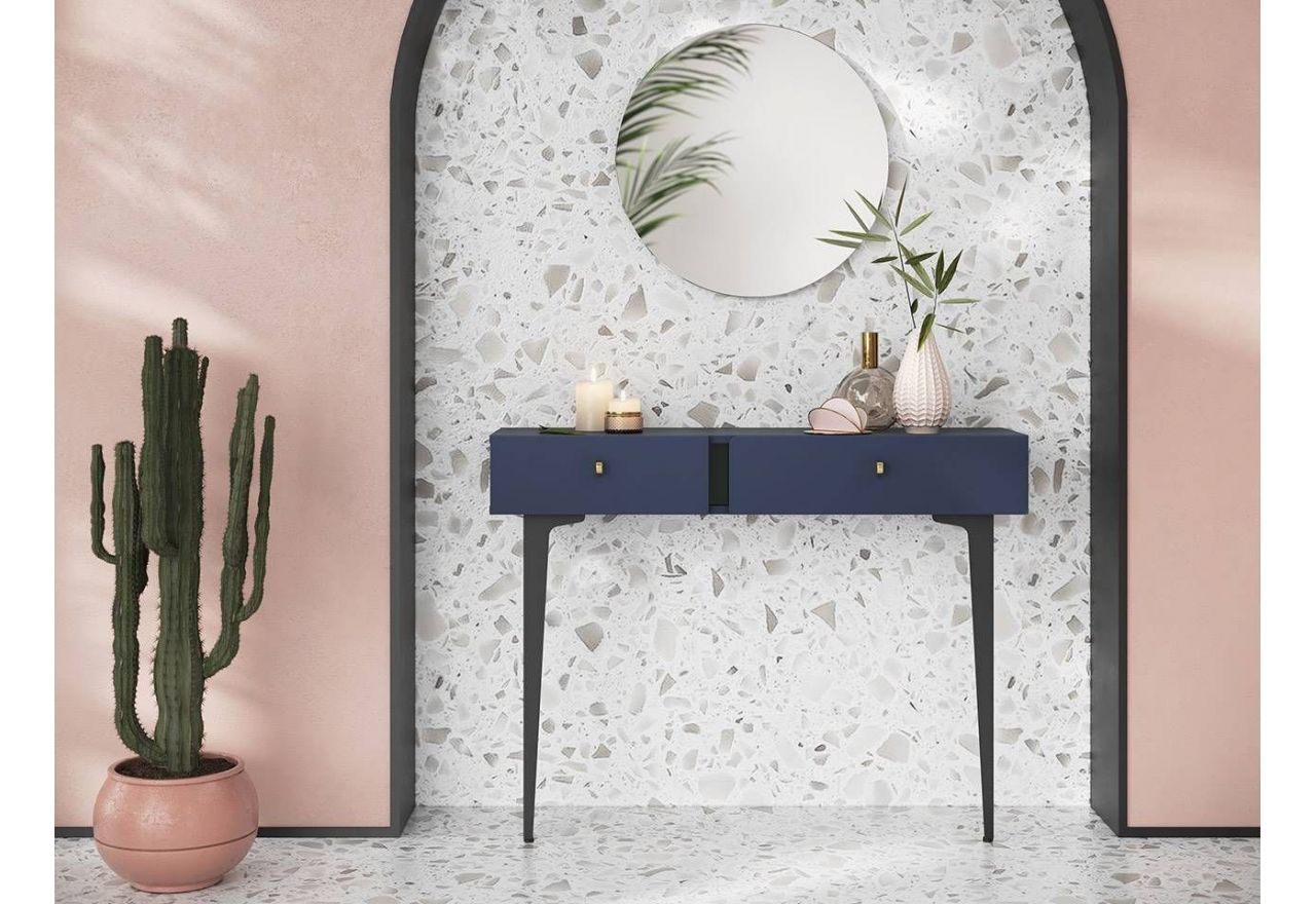 Konsola z szufladami CORSU do salonu i przedpokoju, na czarnych metalowych nogach