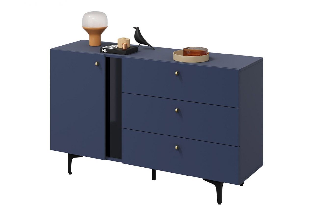Nowoczesna granatowa komoda z szufladami do salonu lub sypialni CORSU 140 cm