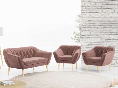 Skandynawski zestaw wypoczynkowy do salonu - PIRS 2+1+1 brudny róż