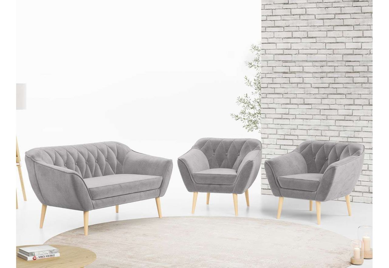 Skandynawski zestaw wypoczynkowy do salonu - PIRS 2+1+1 brudny róż