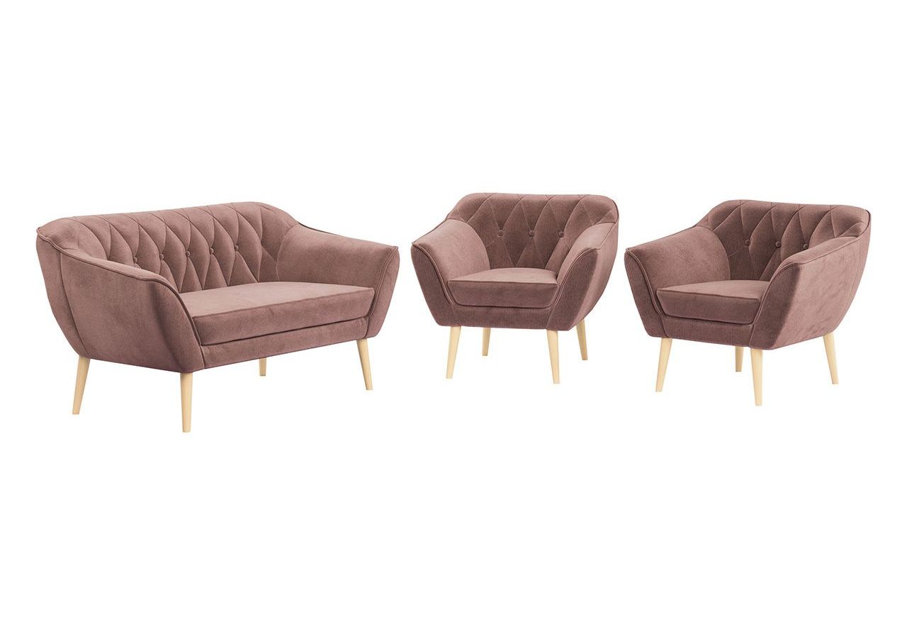 Skandynawski zestaw wypoczynkowy do salonu - PIRS 2+1+1 brudny róż